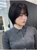 ショートボブ×小顔顔まわり×グレーベージュ