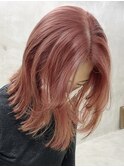 前髪なしミディアム顔周りのレイヤーカットオレンジブラウン