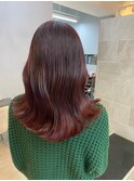  イメチェンハッシュカットフルバング似合わせレッドブラウン