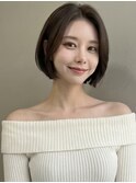 ダークアッシュ小顔周りカットひし形レイヤーボブ30代40代A15