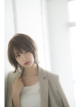 ミエル ヘア 新宿(miel hair) シースルーバング　ボブルフ　マロンベージュ