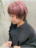 ヴェールカラー、ピンクベージュ、ウルフカット、ツートーン