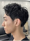 メンズ/アップバング/ツーブロックマッシュ/束感ショート波巻き