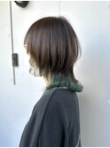 ウルフカット/インナーカラー(グリーン)ダブルカラー