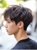 韓国マッシュ スペインカール スパイキーショートブルーブラック