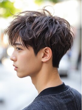 クラン 横浜(Clanc) サーフカール フェザーパーマ スパイキーショートブルーブラック