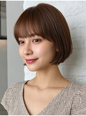 丸みボブ ミニボブ 前髪 ひし形ショート ブラウン 20代30代