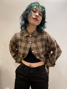 ◆ウルフパーマにフェイスフレーミング緑