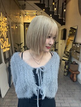 ヘアプレイスソル (HAIR PLACE SoL) ハイトーン/ミルクティーブロンド/コンパクトワンレンボブ