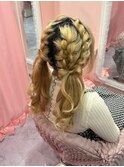 編み込みリボンヘアー