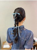 【リボン×ツイン編みおろし】恵比寿/ライブ/結婚式/ヘアセット