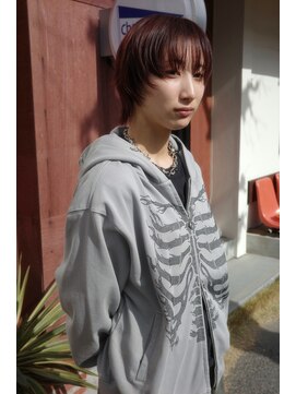 チャプター 問屋町(chapter) 髪質改善ウルフボブ顔まわりレイヤーカットワインレッド韓国ヘア