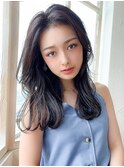 シャギーレイヤーロング韓国ワンホンヘアシースルーぱっつん前髪