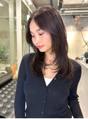 外国人風艶ブラウンミディアムレイヤー小顔顔まわりカット