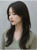 ナチュラルストレートバタフライカットロングくびれロング韓国風