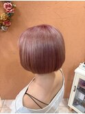 ハイトーンペールホワイトピンク×ボブ