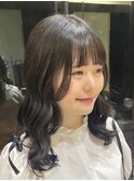 ダークブルーデジタルパーマワンホンレイヤーニュアンスウルフ