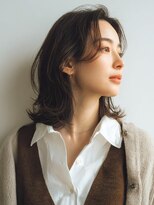 リアン 横須賀中央店(Lien)&nbsp;顔周りレイヤーカット ブラウンカラー ミディアム 30代40代