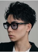 渋谷フェザーパーマメンズマッシュウルフセンターパートカット