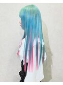 水色カラーエクステ水色ピンクティンセル混ぜ派手髪兵庫姫路HIRO