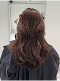 ミディアムレイヤー韓国ヘアブリーチなしヘーゼルブラウン