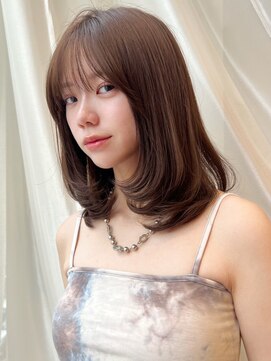 バイオレット 表参道店(Violet) 前髪顔まわり小顔似合わせミディアムレイヤーブラウンカラー