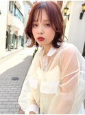 mowen×外ハネミディアム×小顔カット×ピンクベージュ
