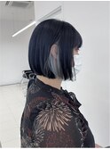 10代20代ショートボブイヤリングカラーブリーチブルーブラック