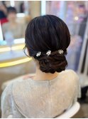 結婚式 二次会 お呼ばれ アップスタイル×パールアクセ