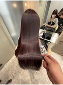 髪質改善縮毛矯正 小顔 黒髪 レイヤーカット  ピンクブラウン