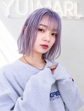 ユイマァル 倉敷(YUIMARL) 倉敷ハイトーン20代30代ホワイトラベンダー切りっぱなしボブ