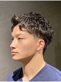 無造作ニュアンスカールパーマ ツーブロック マッシュショート