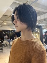 =メンズボブ/ダークアッシュ/ニュアンスパーマ／メンズウルフ