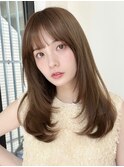 レイヤーカット/くびれヘア/マロンベージュ/ベージュカラー
