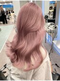 ミルクティーピンクアッシュベージュダブルカラー顔周りレイヤー