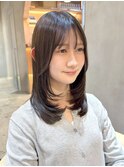 ◯ダークアッシュブラウンミディアムレイヤー顔周りカットo