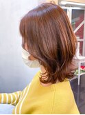 似合わせカットエギョモリくびれヘア韓国風オレンジブラウンボブ