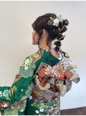 ポニテ水引き組み紐アレンジ