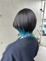 アチーブ ヘア デザイン(achieve hair design) 外ハネレイヤーカット×インナーカラーターコイズブルー×黒髪