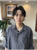 センターパートフェザーパーマ