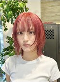 オレンジカラーハイトーンダブルカラーケアブリーチレイヤーボブ
