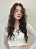 韓国ヘアヒッピーパーマレイヤーロングウェーブヘア透明感カラー