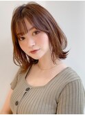 小顔 前髪 レイヤーカット くびれヘア  アプリコットオレンジ"