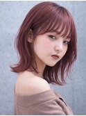 レイヤーカット ミディアム ボブ 透明感カラー くびれヘア