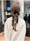 ツインアレンジ/編み下ろしアレンジ/結婚式ヘア