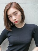小顔ヘア まとまりボブ マロンベージュ