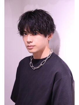 ネイビー(NAVY) 波巻きパーマ 刈り上げマッシュ センターパート