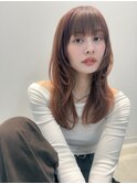 秋カラー ぱっつん前髪 ハイレイヤー レイヤーカット オレンジ