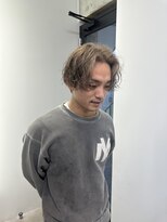 クーラアオヤマ(Cura Aoyama) 癖毛パーマ風センターパート/メンズ/パーマ/センターパート