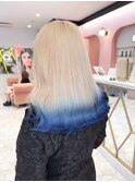 ホワイトブロンド裾カラーブルー